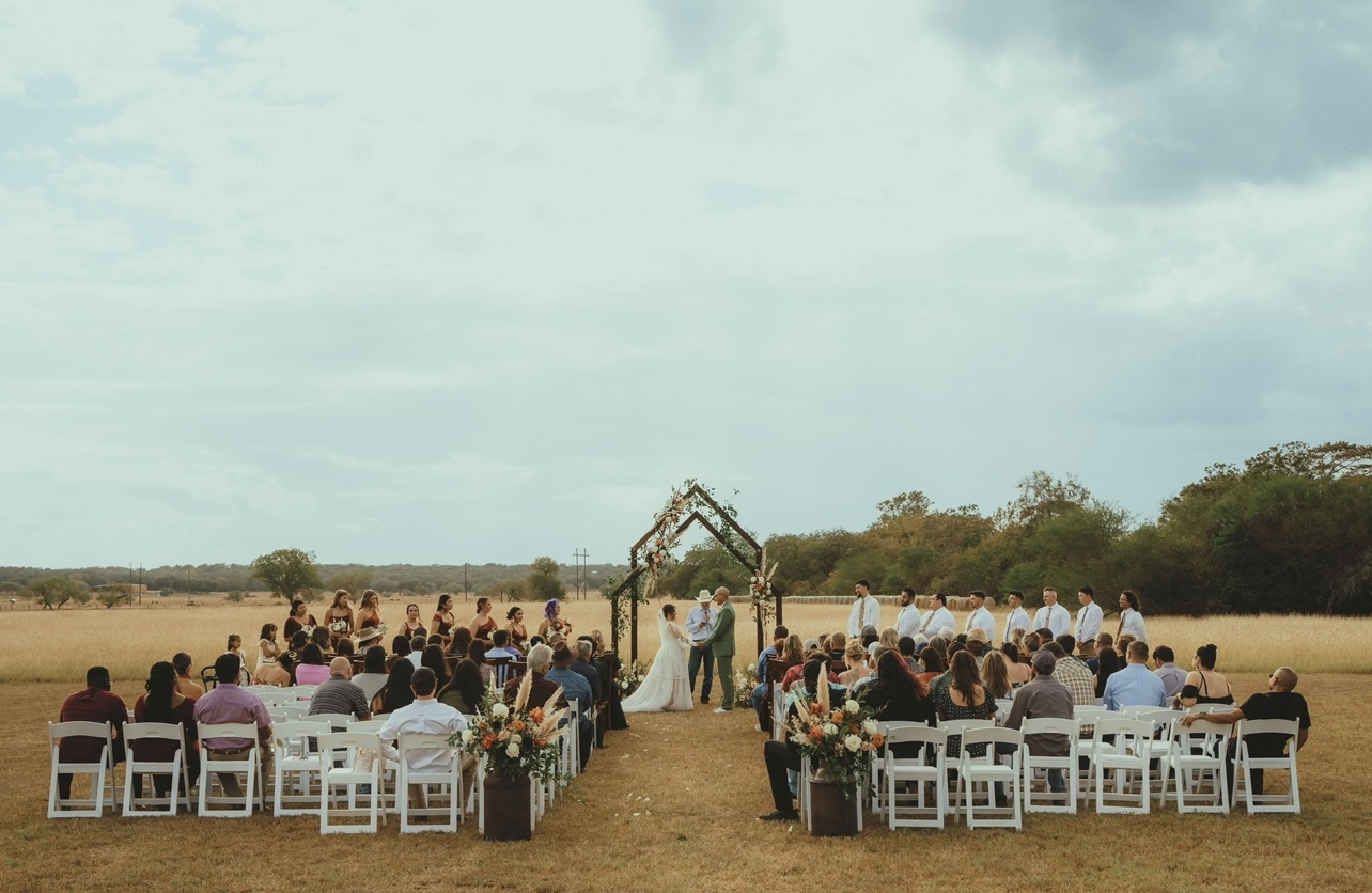 Outdoor wedding ceremony setup at Spirit Inn ranch venue
