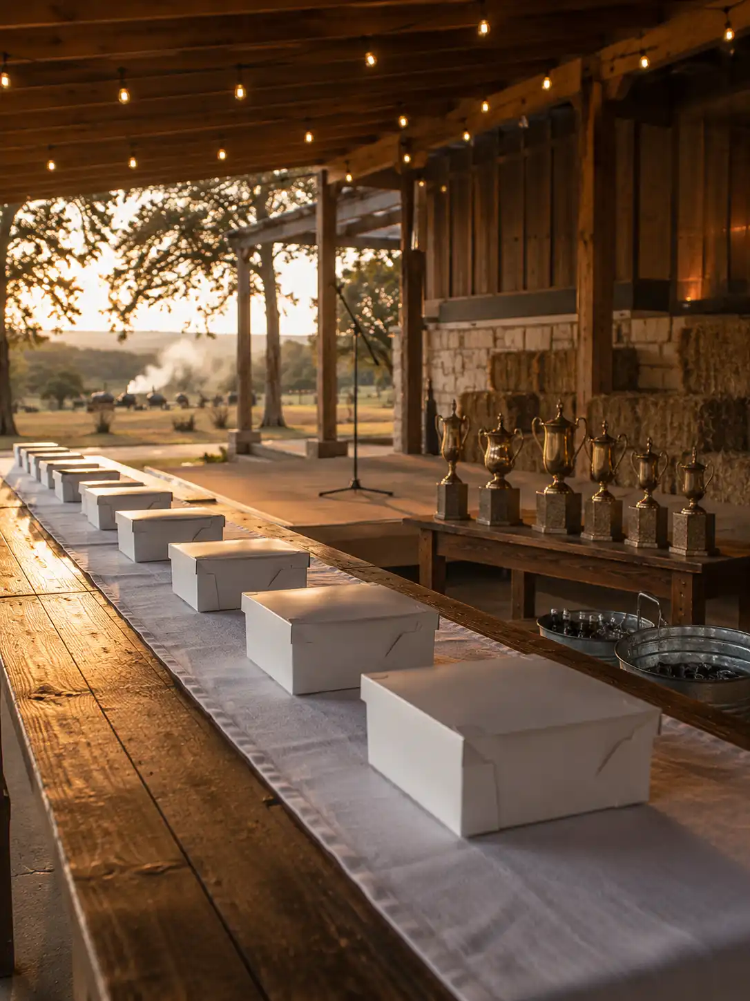 Outdoor wedding ceremony setup at Spirit Inn ranch venue